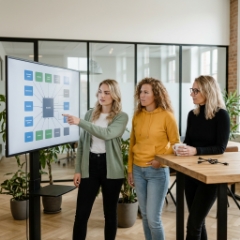 API-integratie team bespreekt systeemkoppelingen op architectuurdiagram in Zwolle kantoor