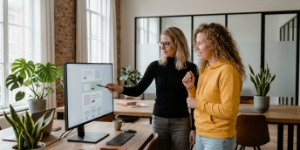 Team bespreekt conversiepaden op wireframe voor b2b leadgeneratie website