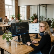 Developer ontwerpt database-schema met query-editor en entity-relationship diagram in Zwolle