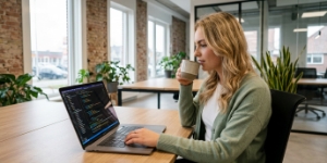 Developer voert snelle aanpassing door in code-editor na wordpress migratie zonder pagebuilder