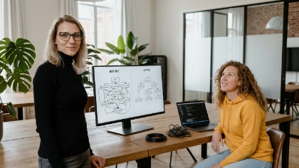 Collega's vergelijken chaotische en opgeruimde front-end componentarchitectuur op scherm in Zwolle