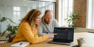 Developers reviewen security-scan resultaten voor maatwerk webdevelopment platform