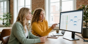 Team bekijkt systeemkoppeling op scherm tijdens bouw van maatwerk website met integraties
