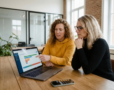 Twee developers reviewen serverless kostenmodel samen op laptop in Zwolle kantoor