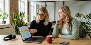 UX design team analyseert heatmap van gebruikersonderzoek op scherm in Zwolle kantoor