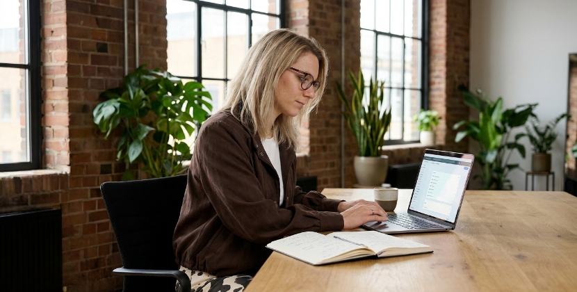 Team member at a Zwolle office desk reviewing a Search Console report and notepad, focused expression