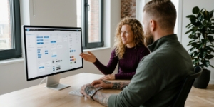 Ontwerper draagt app-designspecs en tokens over aan een developer.