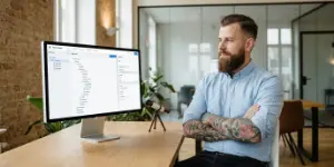 Team member reviewing a content structure on screen, a future-proof and flexible CMS