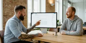 Two team members reviewing a CMS editor together, a user-friendly and scalable setup