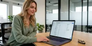 Team member reviewing a data table on a laptop, data-driven eCommerce growth