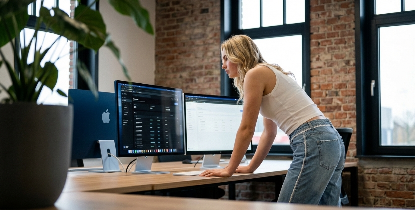 Split screen showing Magento admin panel on the left and Shopify admin panel on the right, representing a platform migration decision