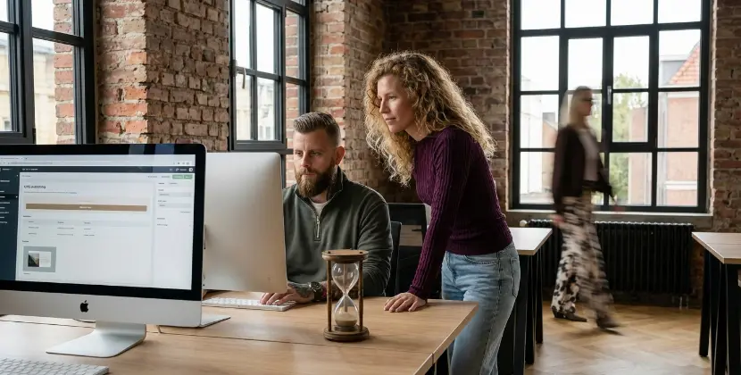 Ontwerper en ontwikkelaar brengen de sollicitatiestroom van een recruitmentwebsite in kaart op een scherm in Zwolle