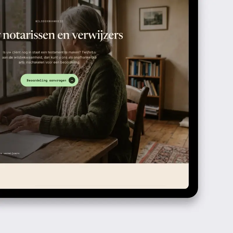Tablet design of the Voogd Medical page for notaries and referrers