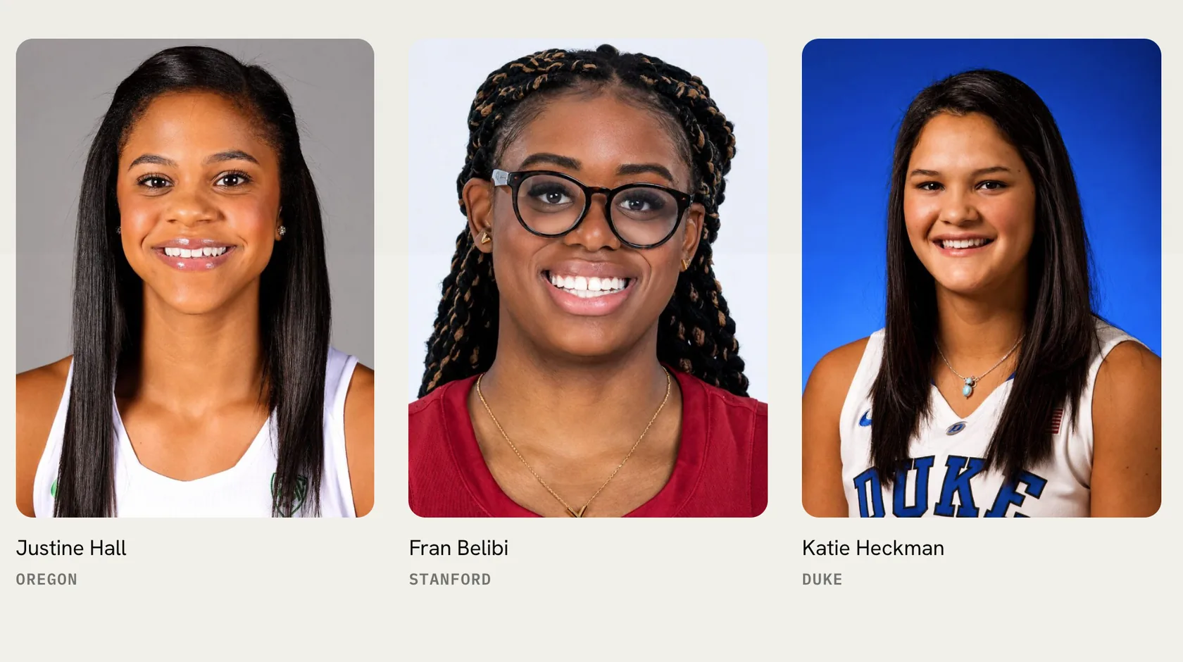 Player roster on the Launch Sports Management homepage, three players with their name and university