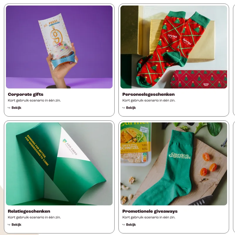 Pagina over sokken als relatiegeschenk bij Sokkies, met toepassingen zoals corporate gifts, personeelsgeschenken en promotionele giveaways